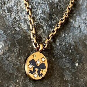 NEW Small Black Bow Pendant Necklace